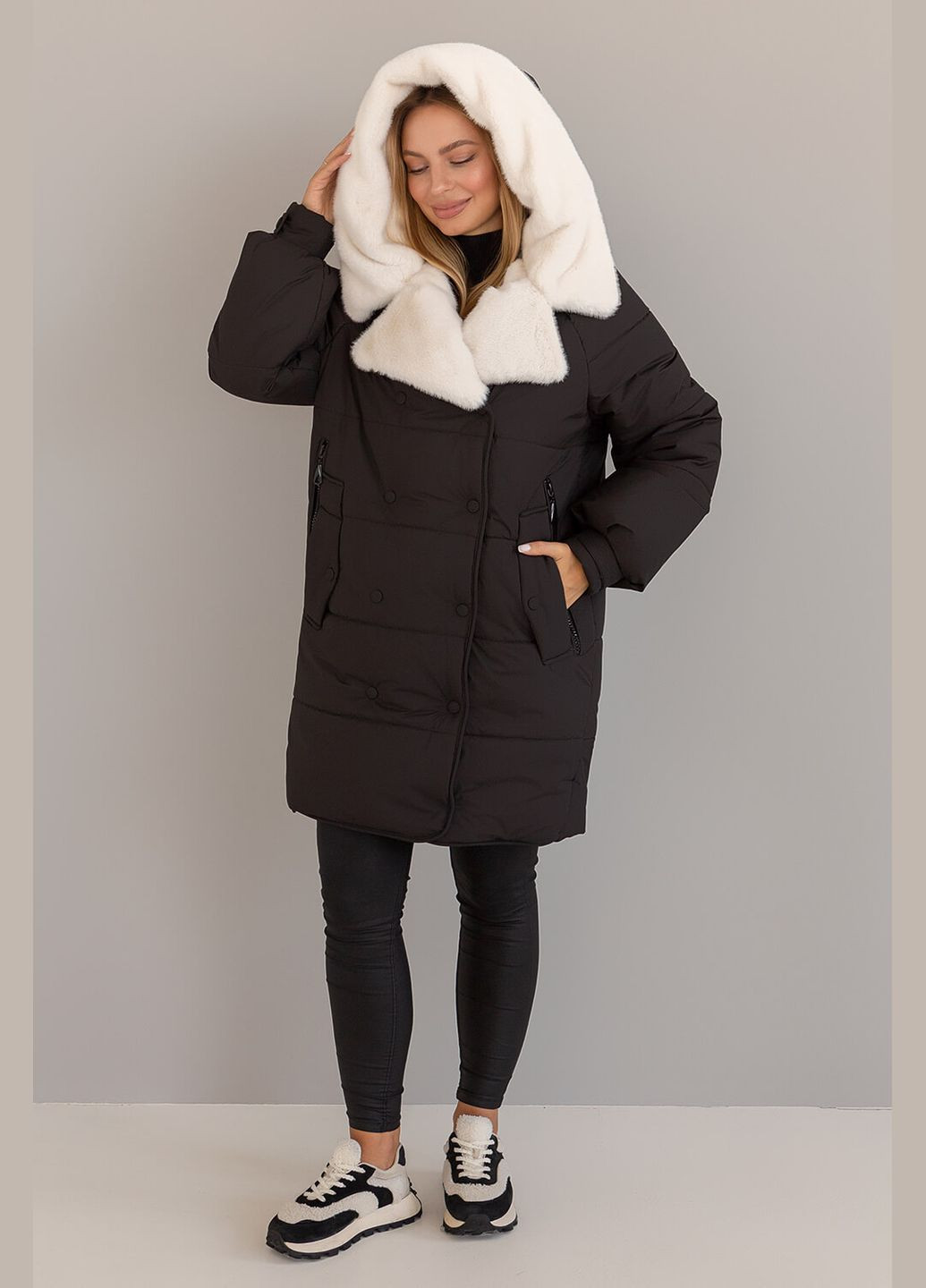 Чорна зимня зимняя куртка фрея (01212-black56) MioRichi