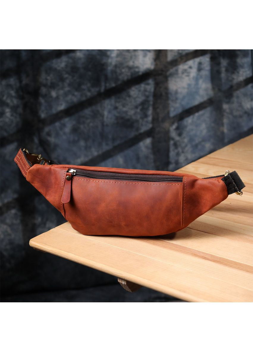 Бананка для мужчин винтажная кожаная рыжая 34×12×4 см 23122 Shvigel (362417640)