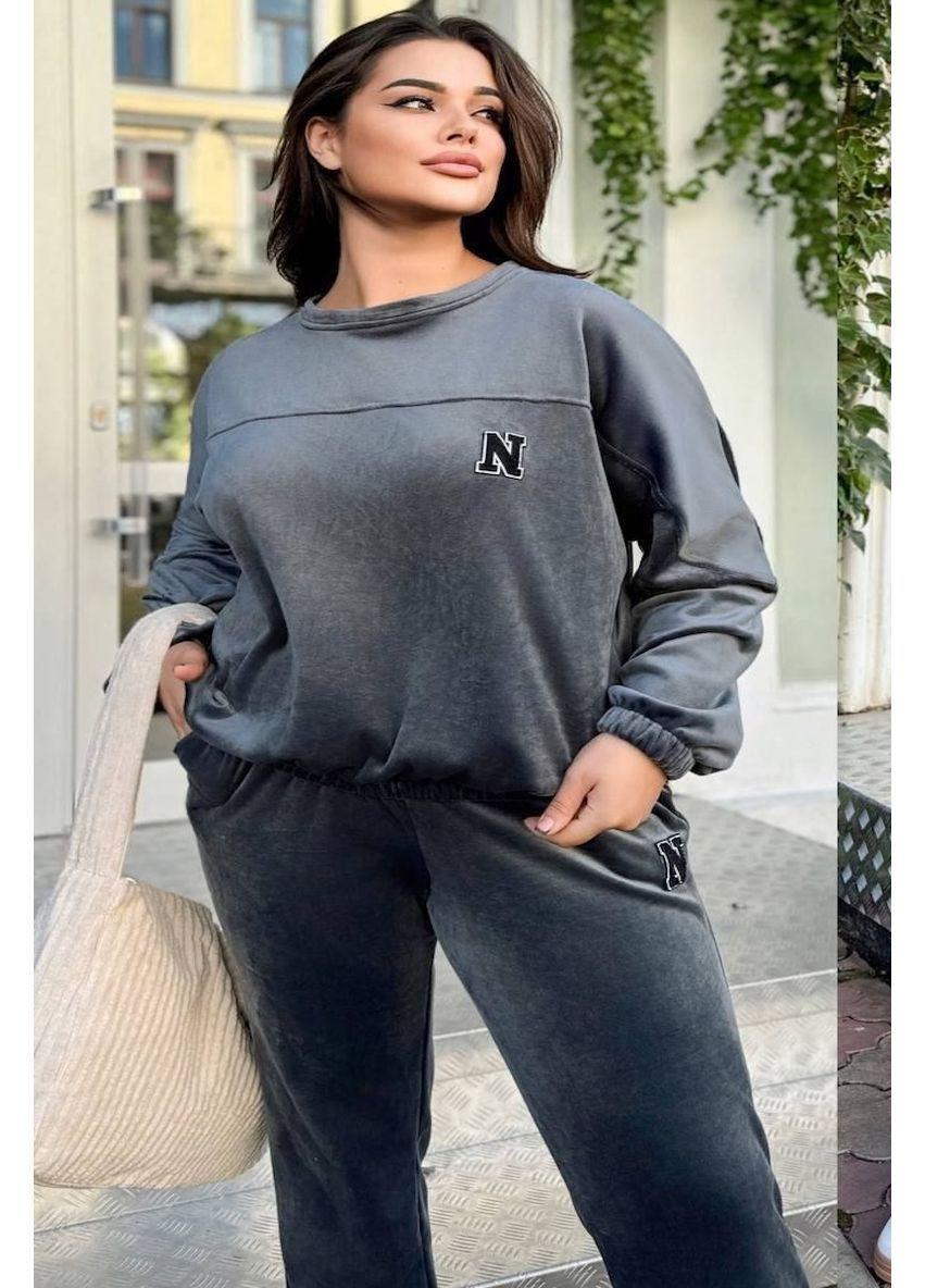 Костюм (свитшот, брюки), цвет Темно-серый Fashion (362415655)