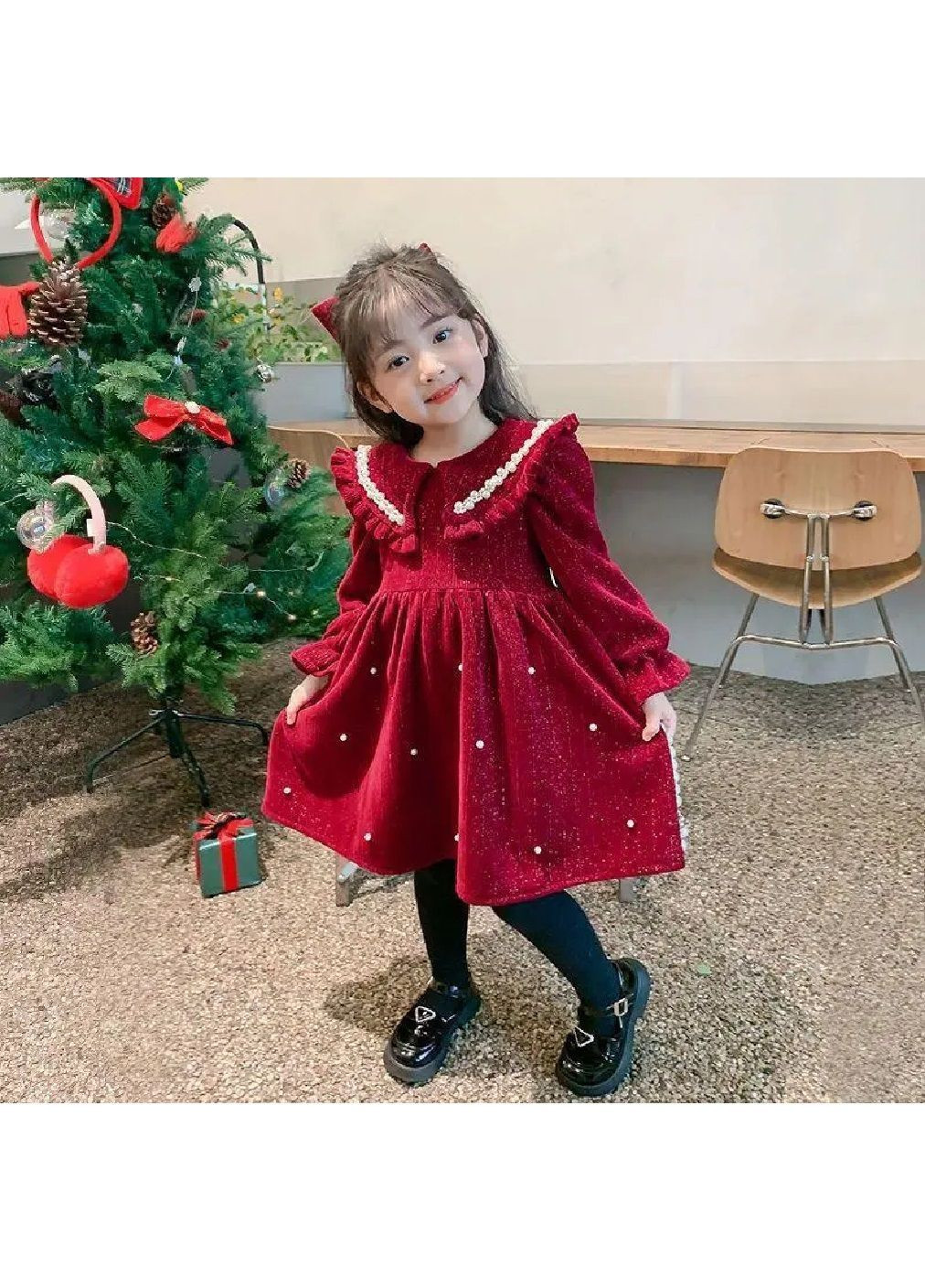 Красное детское праздничное повседневное блестящее платье с люрексом флисовой подкладкой для девочек (481716-prob) красное размер 110 Unbranded (365574418)