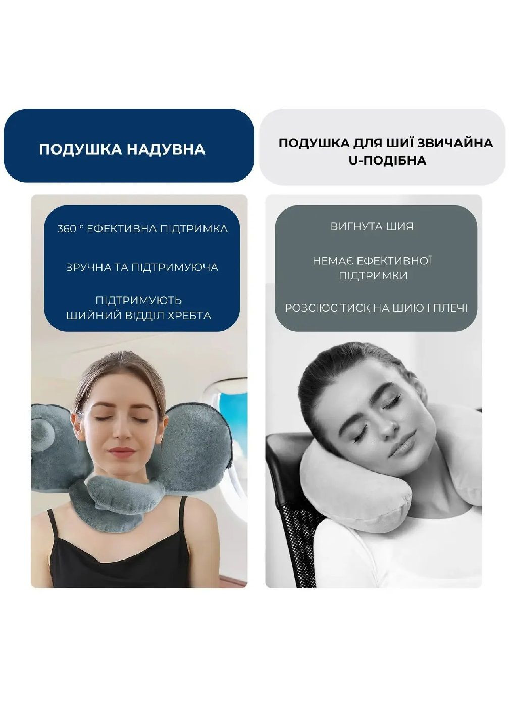 Надувна подушка для подорожей із підтримкою голови на 360° велюрова тканина 38х25,5х14 см (479500-Prob) Сіра Unbranded (321981322)