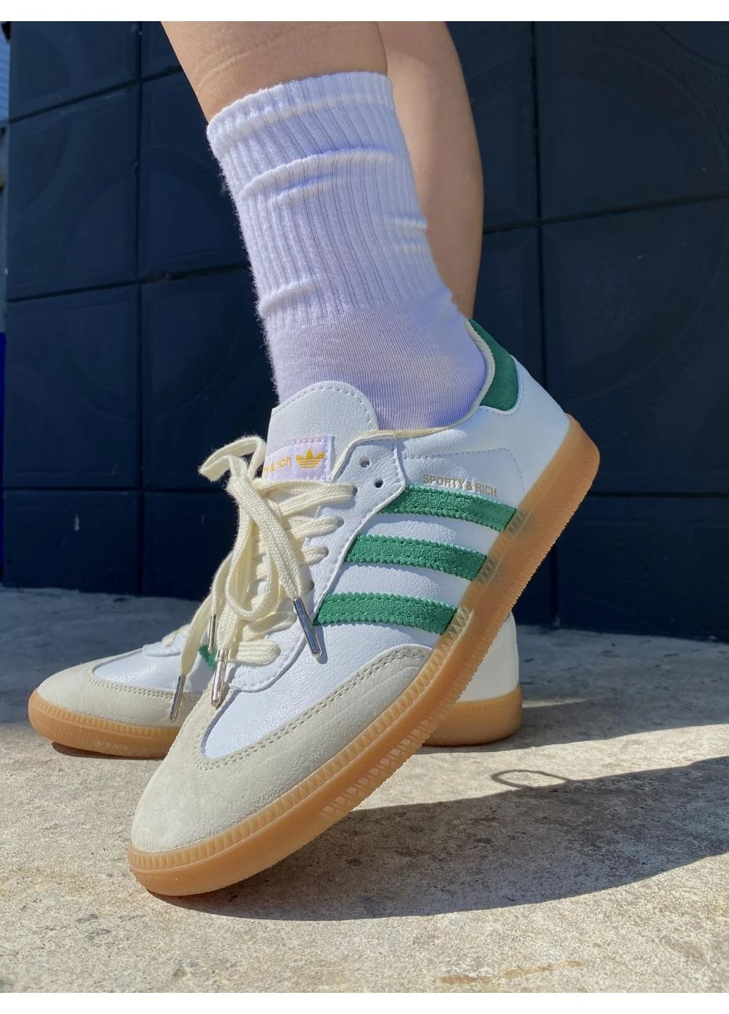 Білі кросівки чоловічі adidas samba og sporty & rich white green адідас самба білі демісезон No Brand