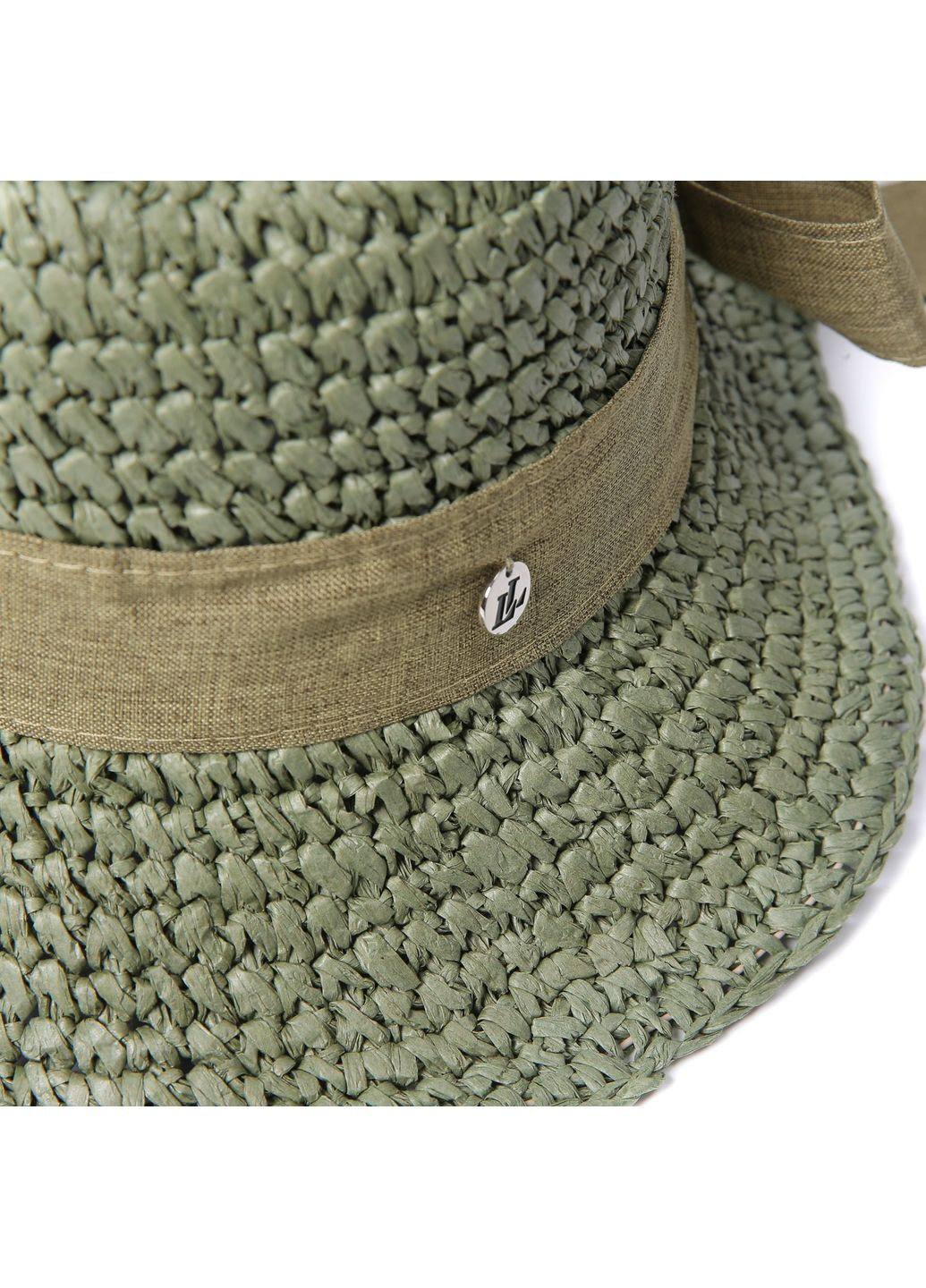 Капелюх із середніми полями жіночий в'язаний зі стрічкою-бантом папір хакі КАТАЛІНА LuckyLOOK 734-203 (329170313)