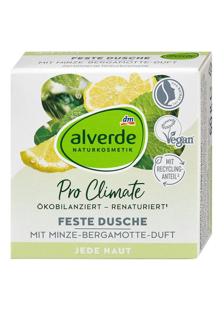 Тверде мило для душу Naturkosmetik Pro Climate з м'ятою та бергамотом 60 г Alverde (368293397)