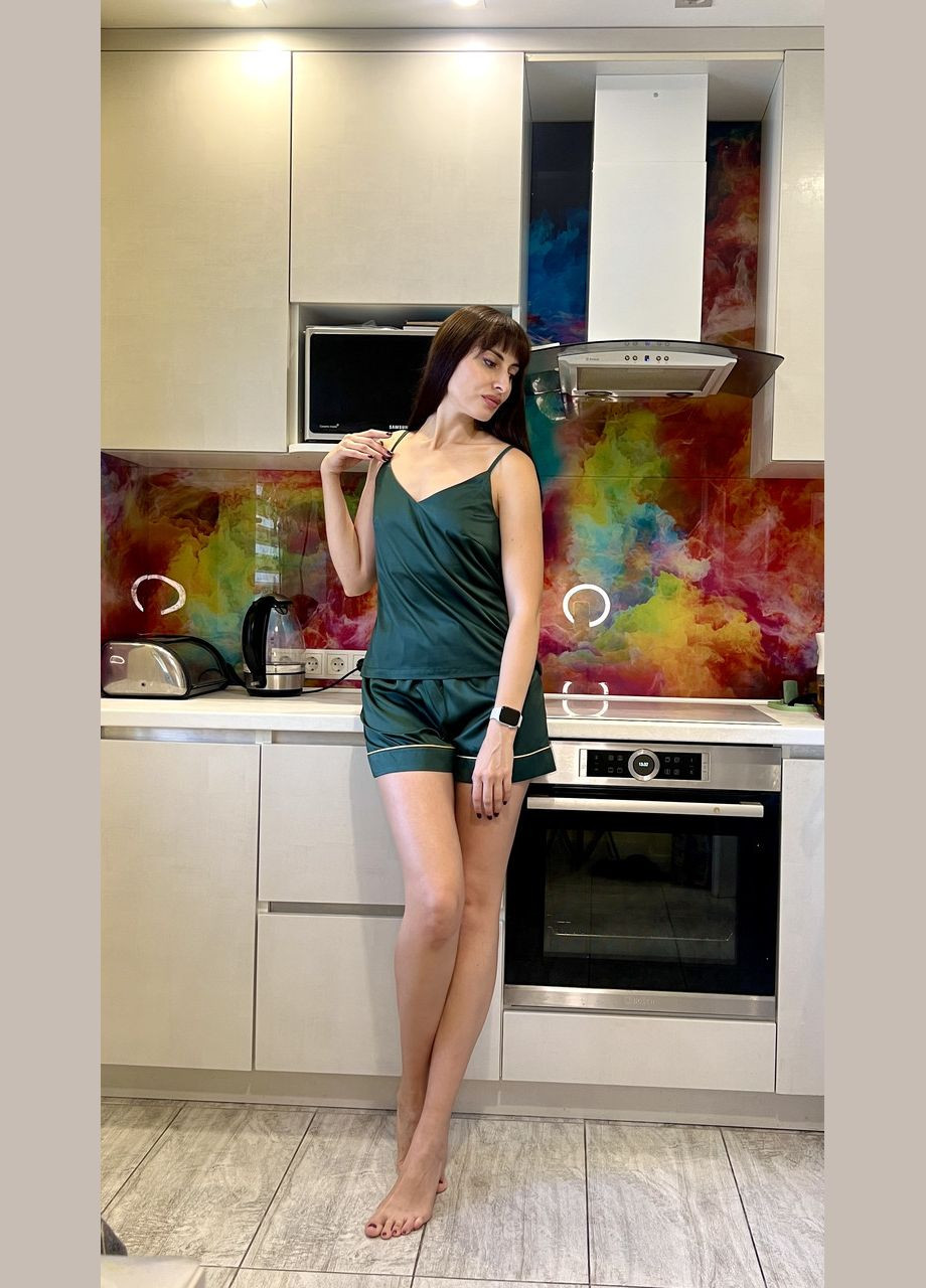 Зеленая всесезон женский зеленый домашний комплект - шорты + майка 2 Льва