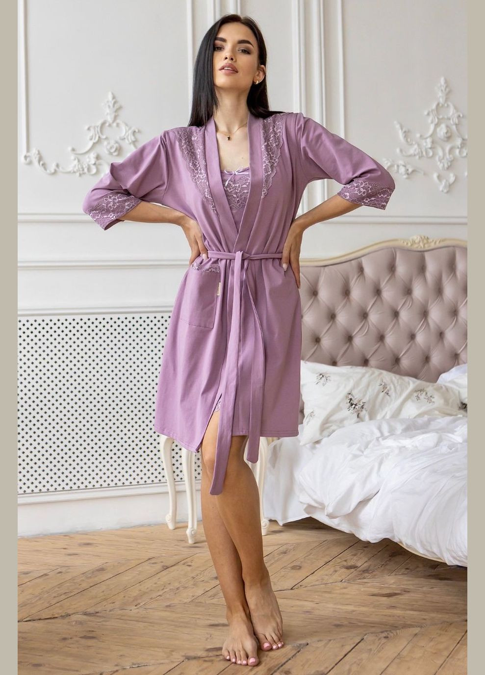 Хлопковый женский халат Хф1002 Фрезовый MiaNaGreen (293942452)