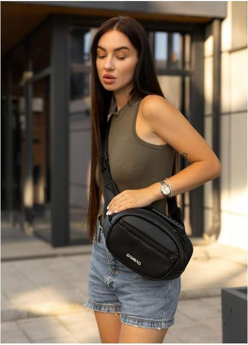 Сумка крос-боді через плече з екошкіри жіноча для документів та для телефону середня Чорний 40358 Sambag (361970286)