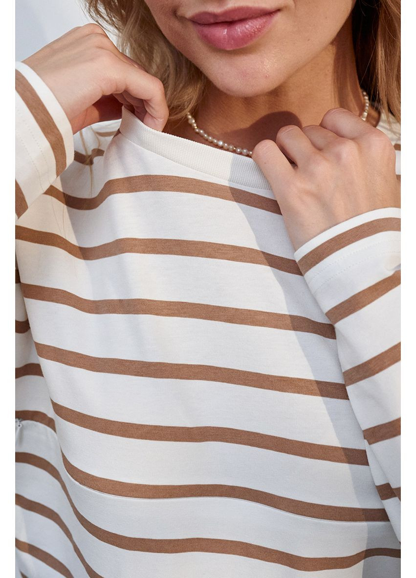 Трикотажний молочний лонгслів для вагітних та годуючих в смужку Юла мама (352539044)