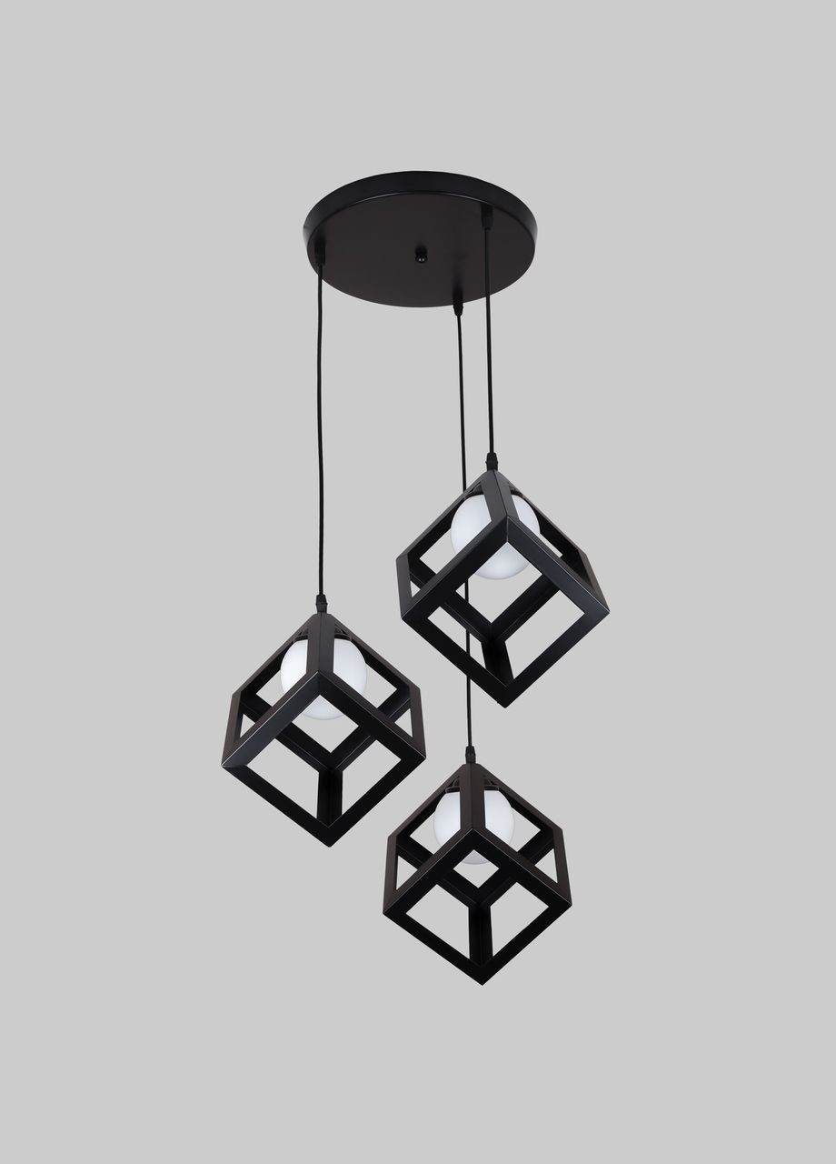 Черная люстра с кубиками с плафоном внутри (56-PR160glass-3 BK+WH) No Brand (370071923)