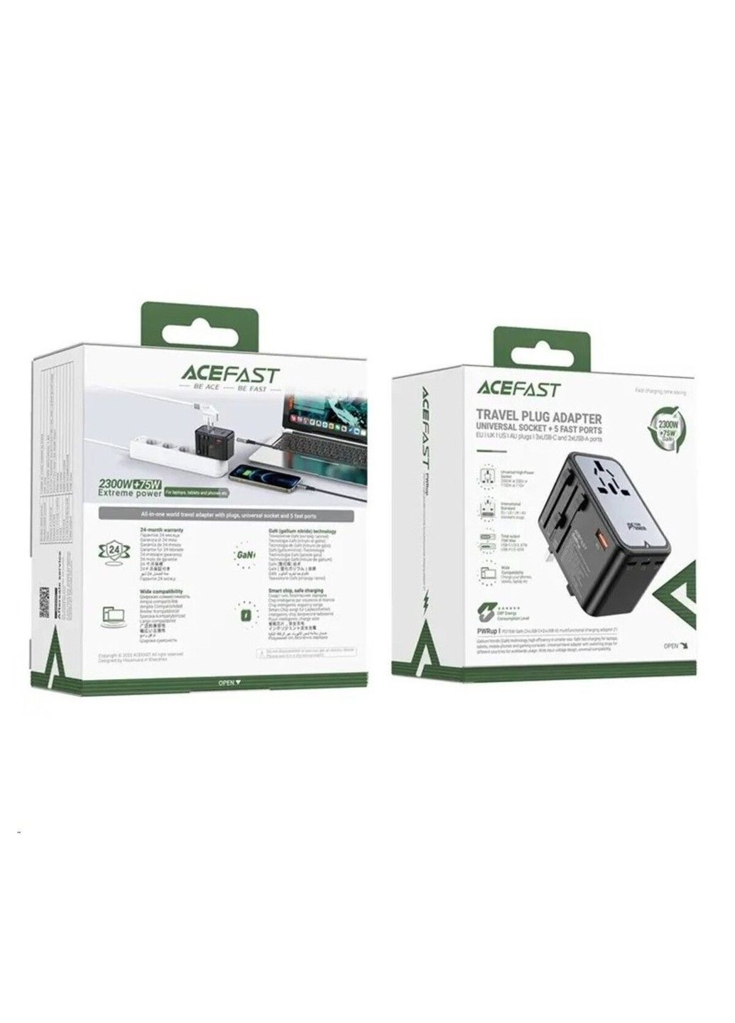 УЗП Z1 PD75W GaN (3*USB-C+2*USB-A) multifunctional charging adapter Black Acefast (371362967)