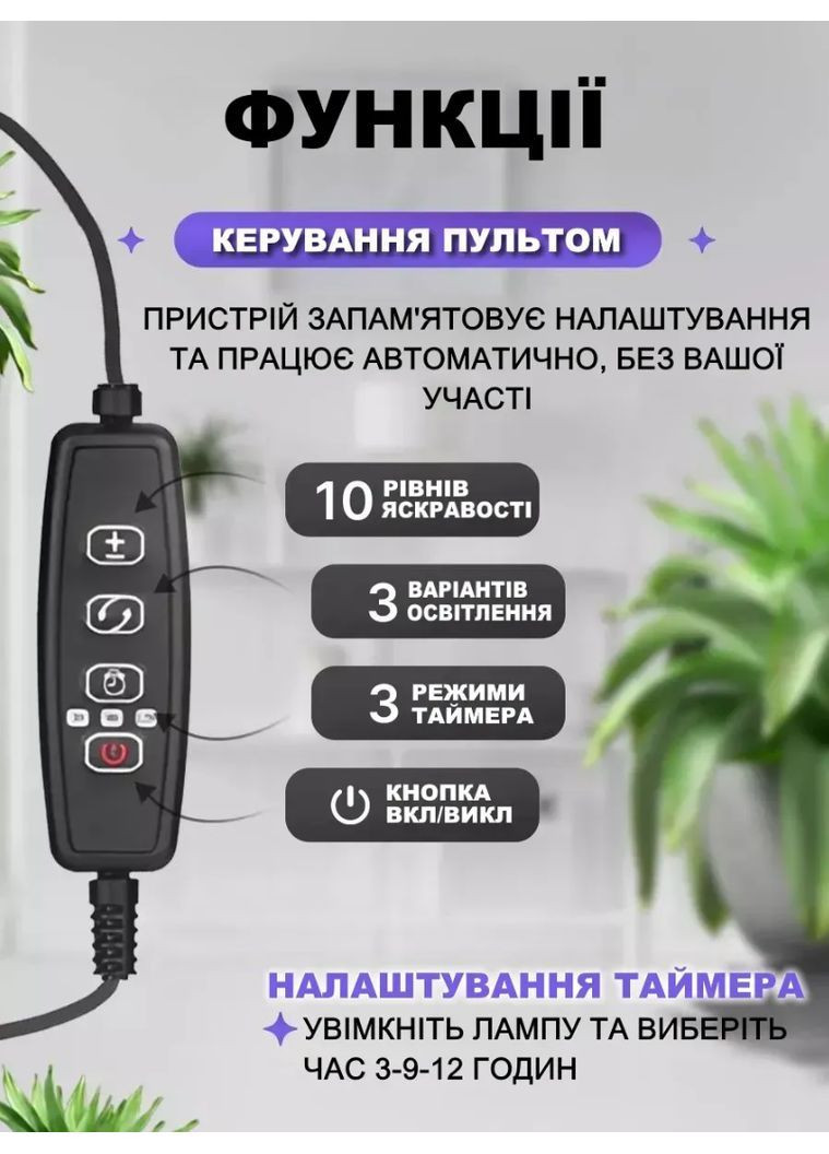 Фітолампа для росту рослин 3 режими освітлення на прищепці для кімнатних квітів, розсади, орхідей на 2 лампи VTech (364301895)