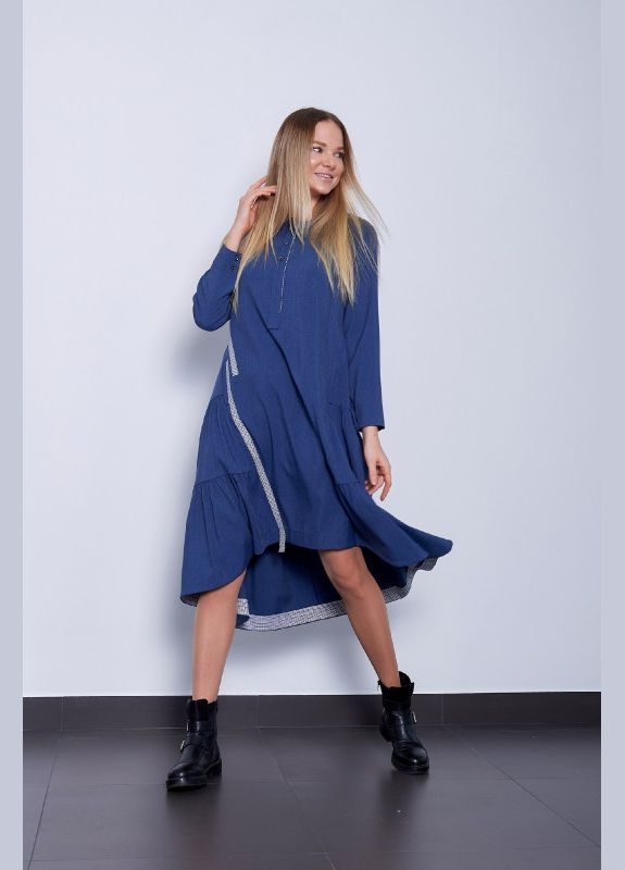 Синя кежуал сукня жіноча синя асиметрична дизайнерська міді mkpr140623-2 Modna KAZKA