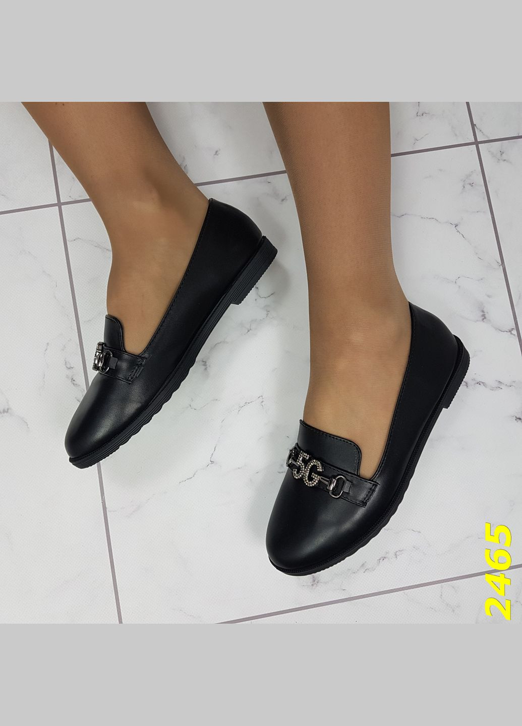 Туфли лоферы балетки черные на низком каблуке классика (24 см) sp-2465 No Brand