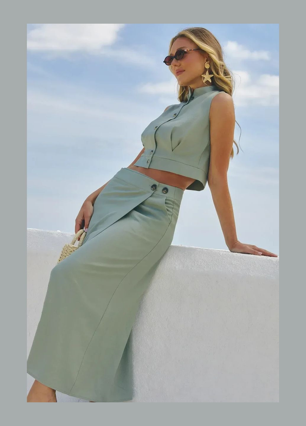 Оливковая юбка на запах на пуговице Seventeen