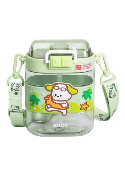 Бутылка для воды детская с трубочкой и ремешком 560 мл бутылочка для питья в школу 15 см Зеленая HP-14-36GR (A-033924) Yiwu (356729088)