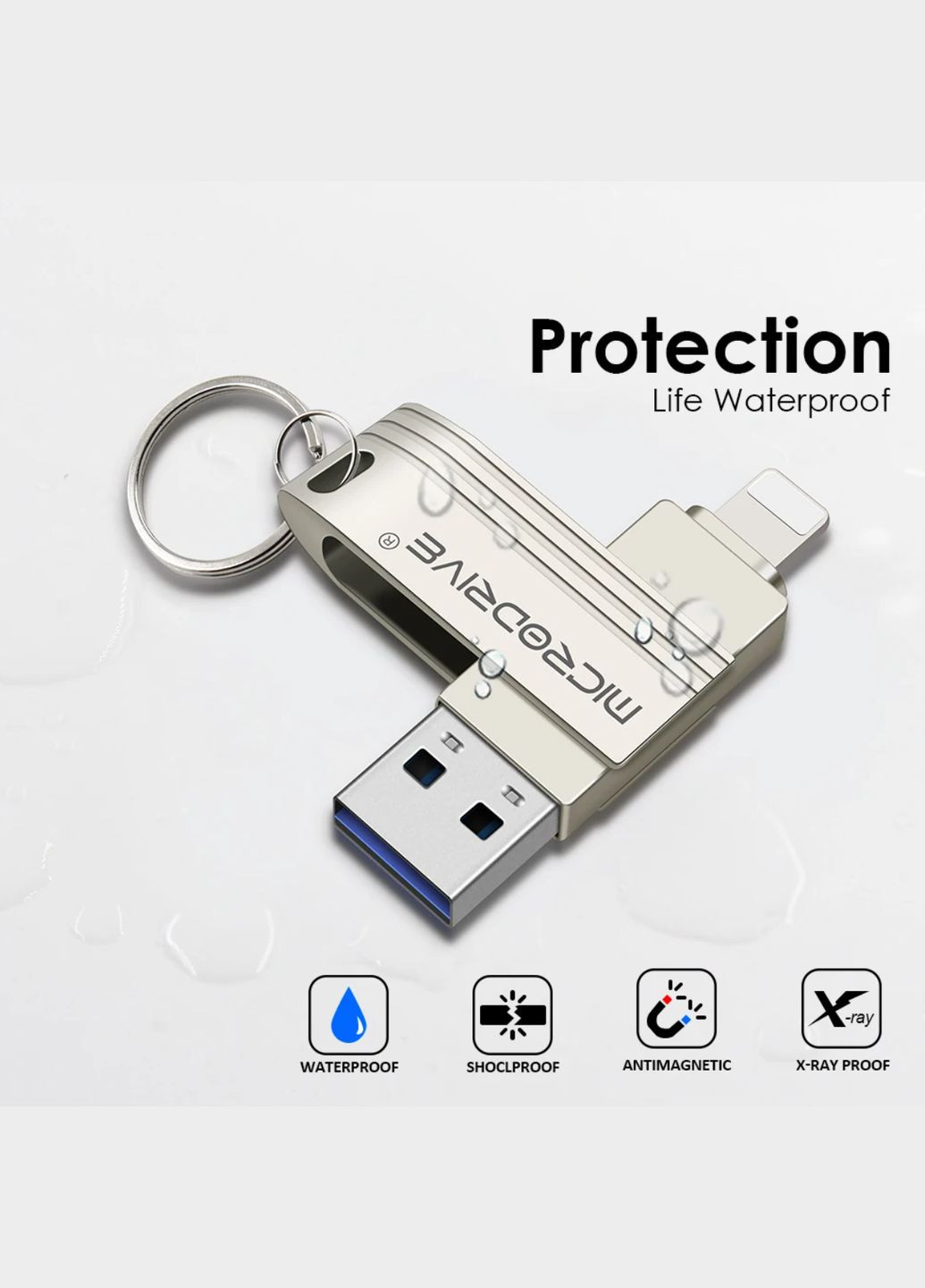 Флешка металева 2в1 512ГБ USB-Lightning для Apple iPhone, iPad, комп'ютера A1 512GB OTG Чорний Microdrive (336381375)