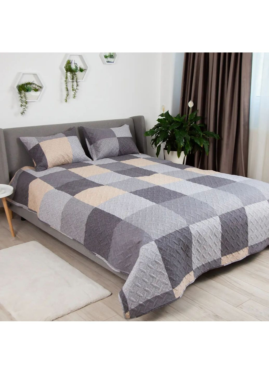Полуторное покрывало 150*210 см гипоаллергенное Фабиан Серое (24640150210) ТЕП (364100147)