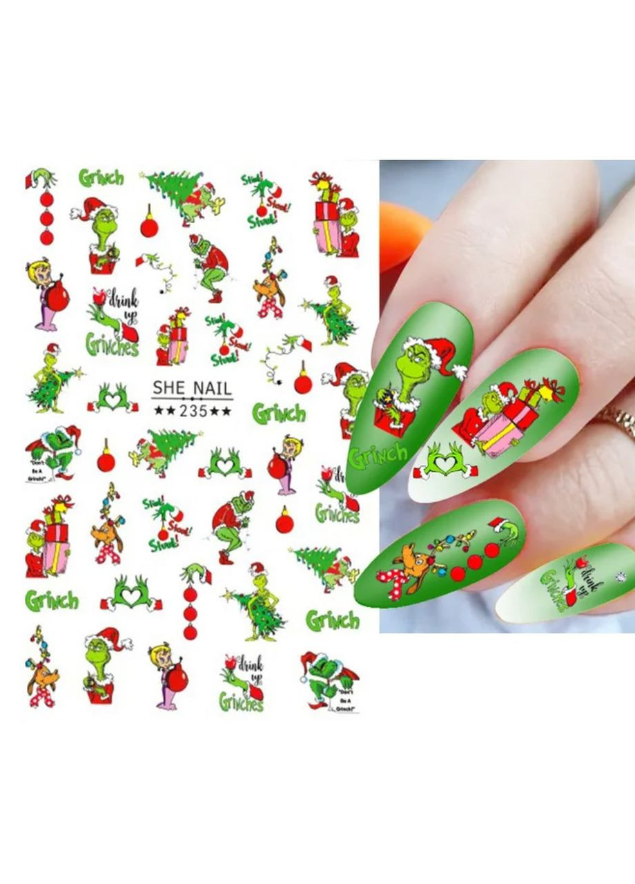 Наклейки для ногтей 3D новогодний Гринч No 235 No Brand (296664579)