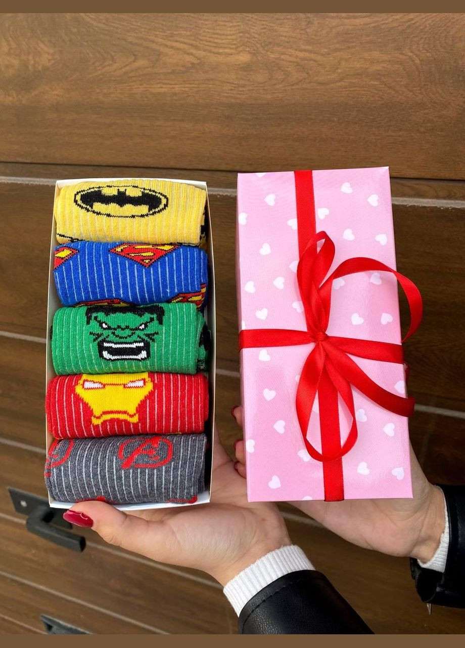 Комбіновані набір жіночих шкарпеток 36-41 5 пар з мультяшним малюнком у подарунковій коробці Vakko (308790491)