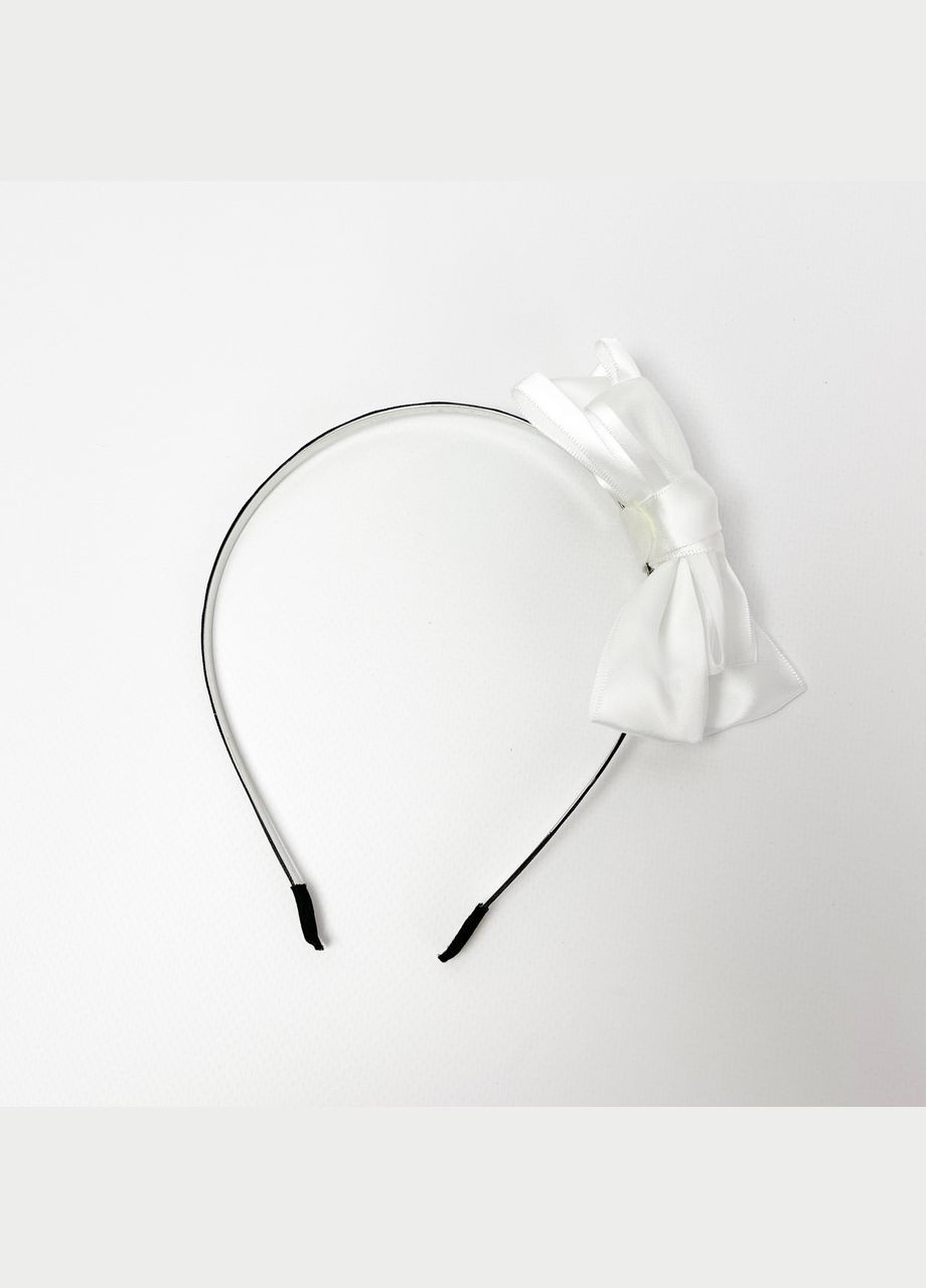 Обруч для волосся Обідок Бантик Білий Метал текстиль 12 см х 14 см о001118 Finding (316251719)