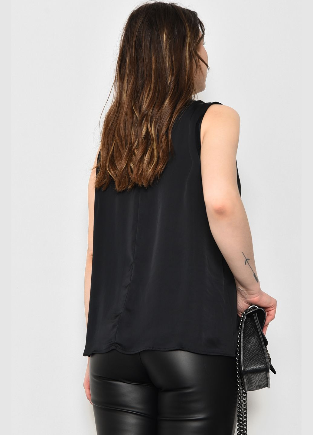 Черная демисезонная блуза женская без рукавов черного цвета с баской Let's Shop