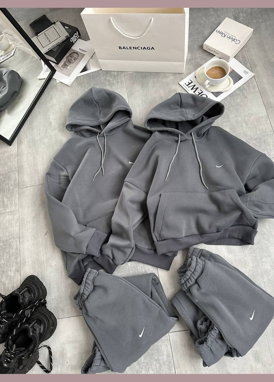 Сірий зимній спортивний повсякденний костюм з худі та джогерами Adelante