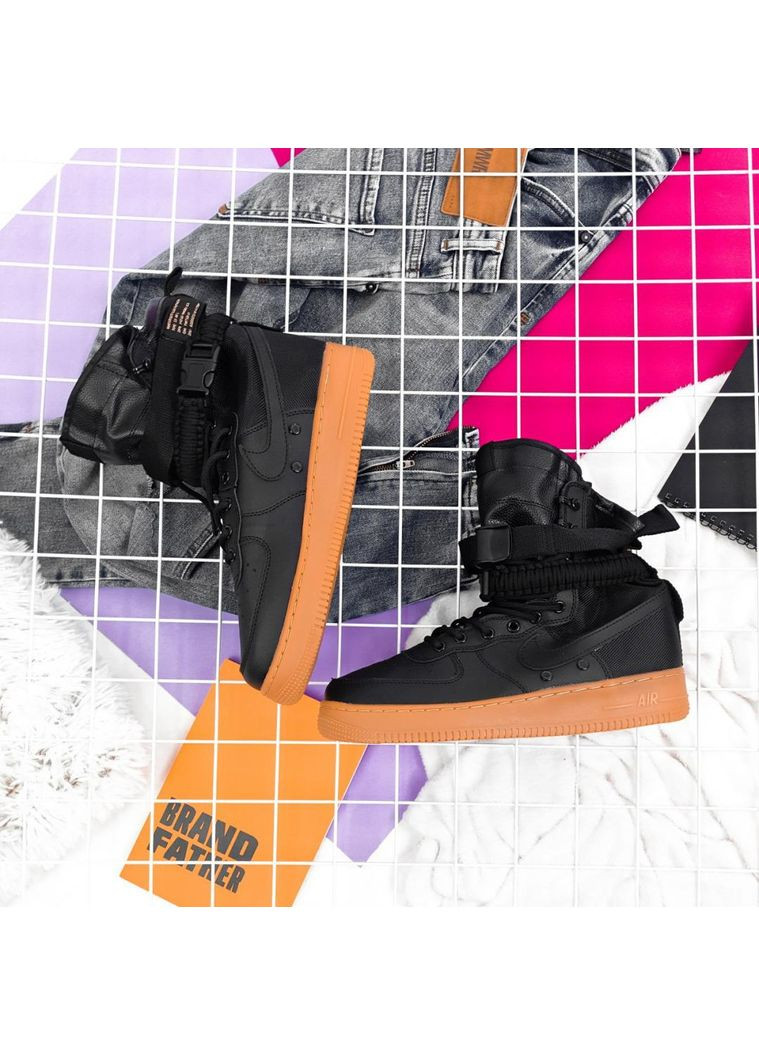 КРОССОВКИ ЖЕНСКИЕ NIKE SPECIAL FLED AIR FORCE 1 BLACK BEIGE НАЙК No Brand чёрные демисезоны (367175329)