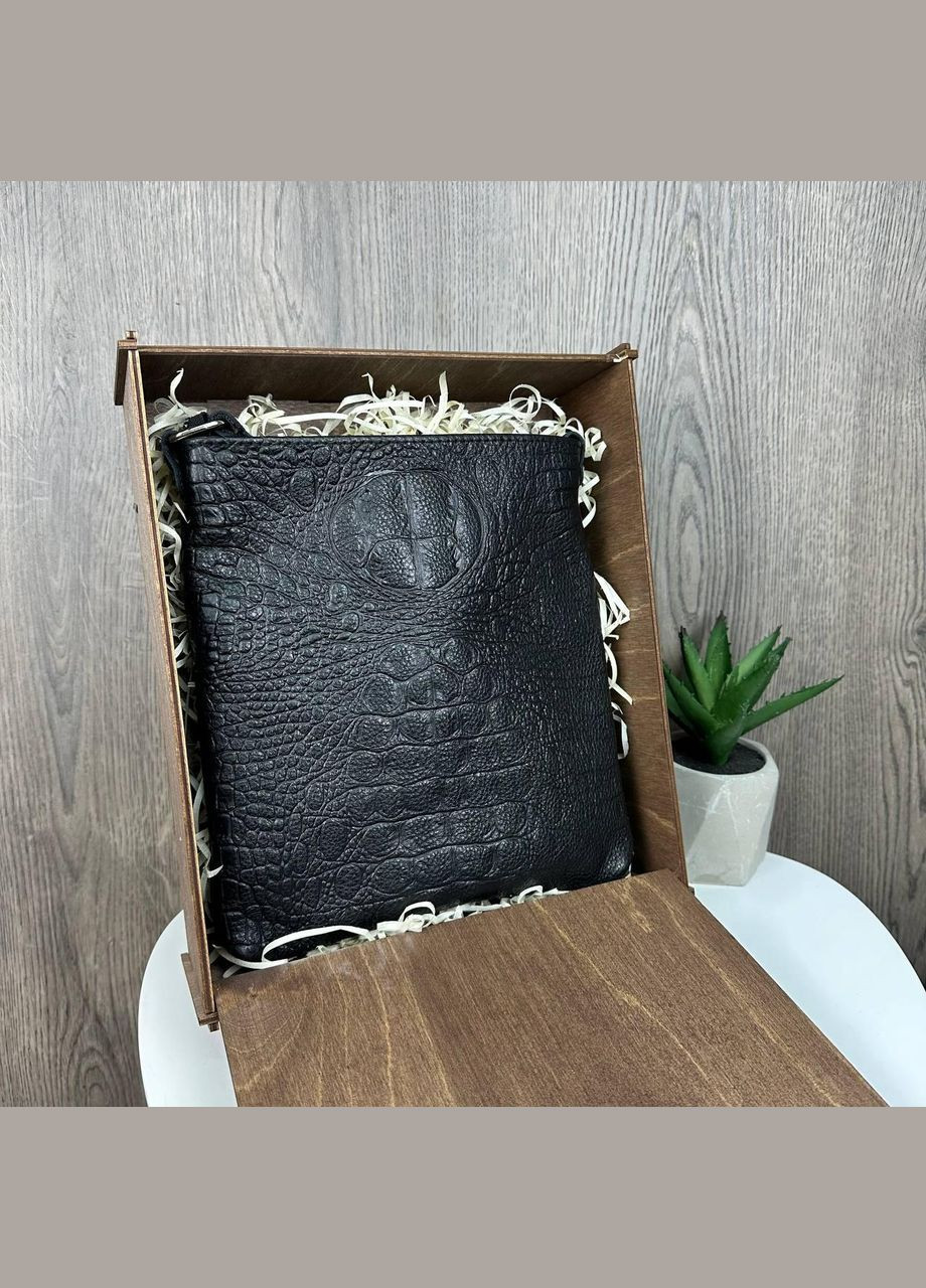 Чоловіча шкіряна сумка-планшетка барсетка з тисненням рептилія чорна з натуральної шкіри No Brand (334731213)
