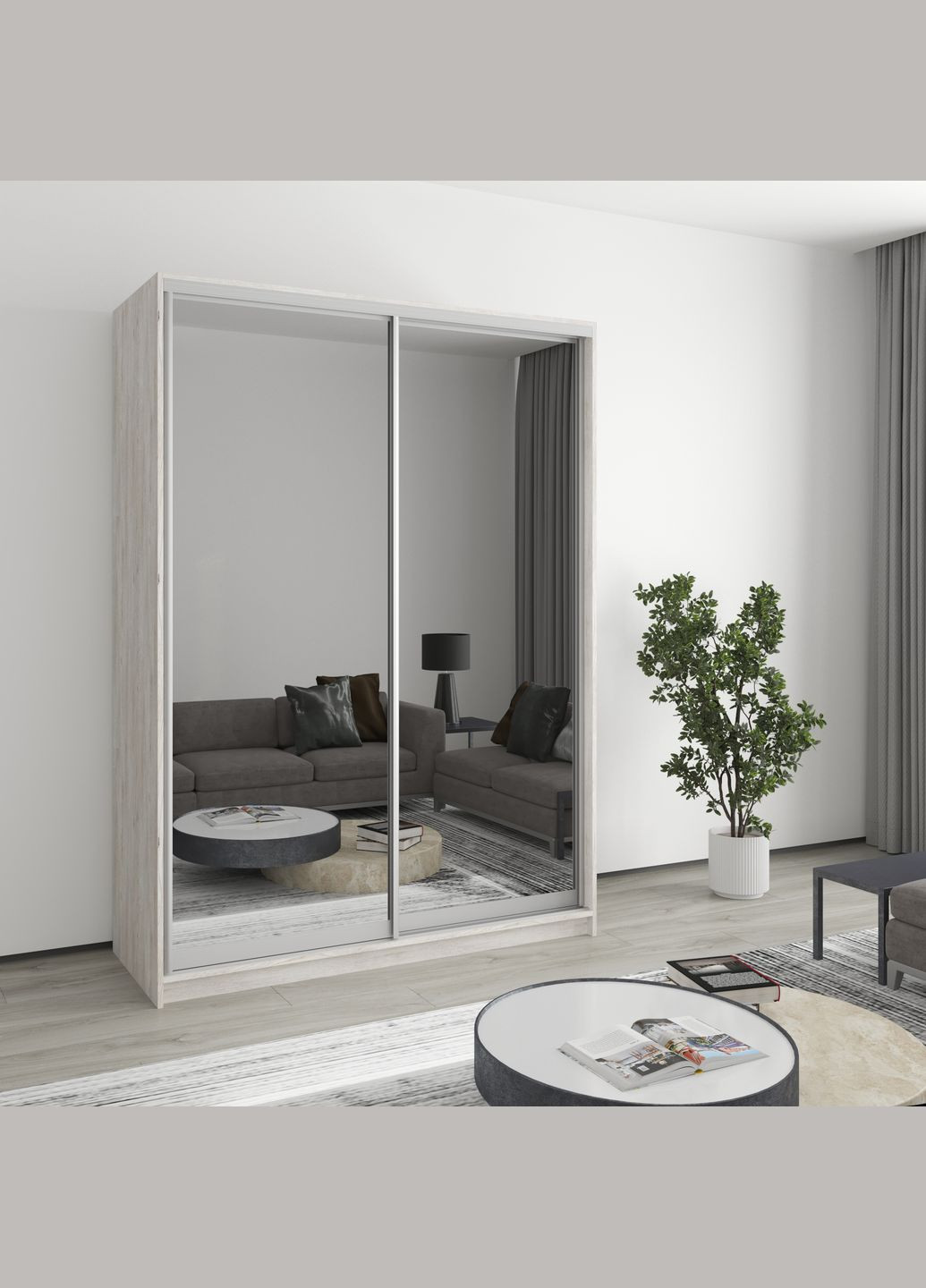Шафа-купе дводверна Комбо AL 2 Дзеркала 150x60x210 см Аляска сірий (MBS-2814) MebelStar (346289976)