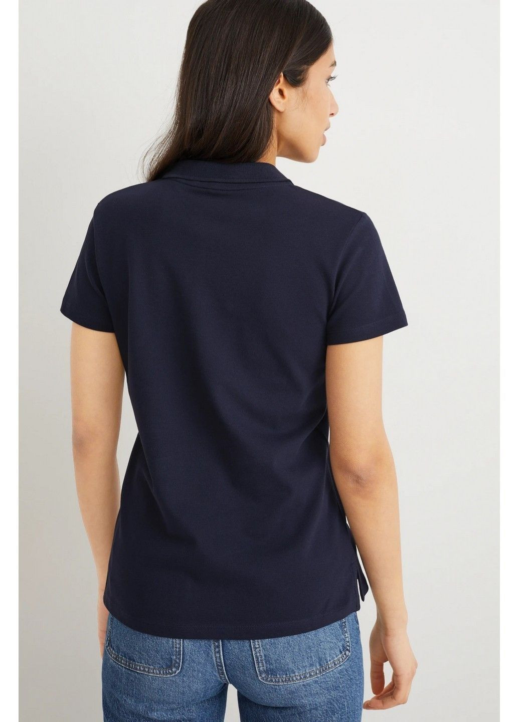 Темно-синяя женская футболка-поло C&A однотонная