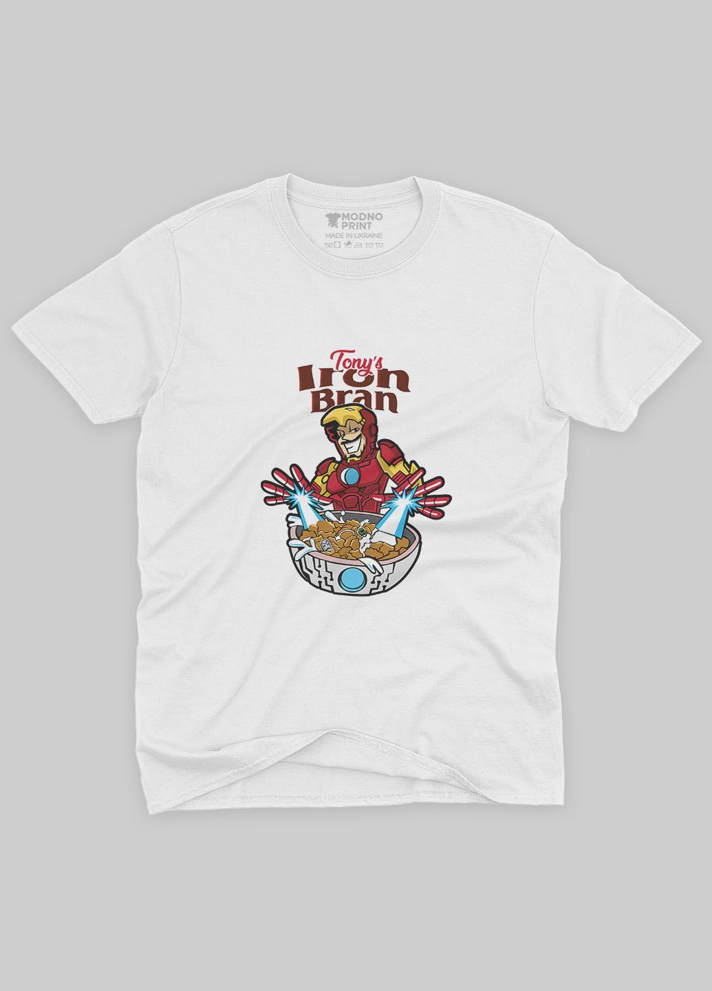 Белая демисезонная футболка для мальчика с принтом супергероя - железный человек (ts001-1-whi-006-016-013-b) Modno