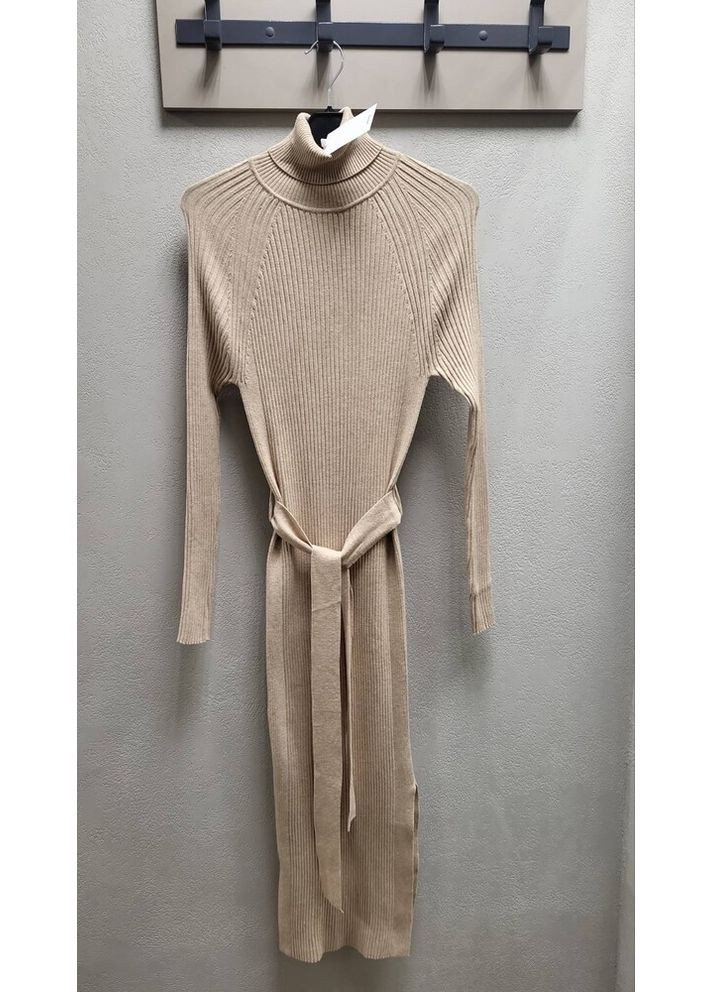 Бежевое платье меди в рубчик 47073272 Mango