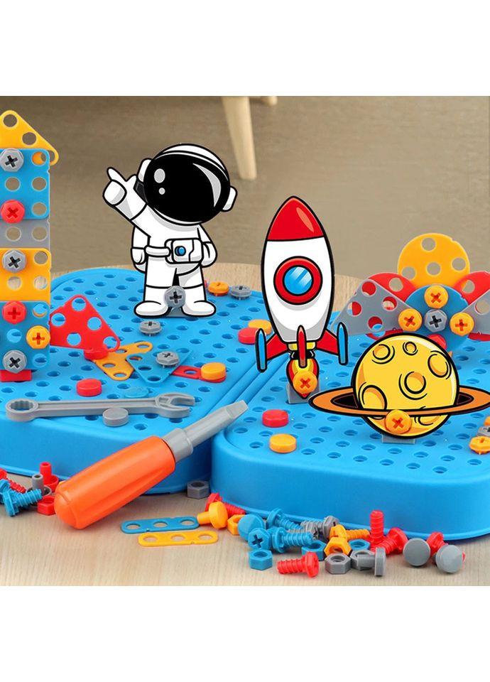 Детская мозаика-конструктор в чемоданчике «Астронавт» 351 элемент Электрическая дрель шуруповерт 2D и 3D No Brand (363042346)