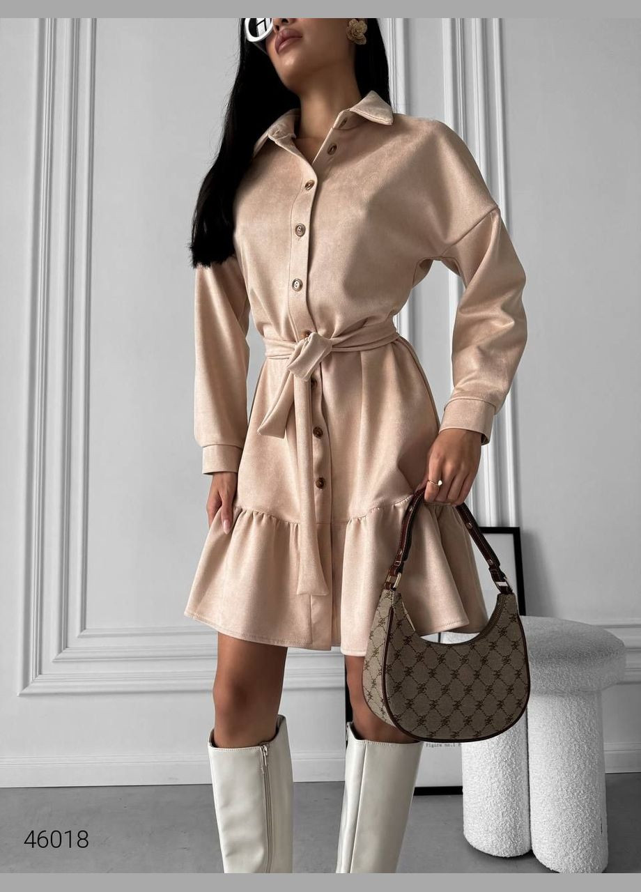 Бежевое повседневный замшевое платье-рубашка рубашка Liton