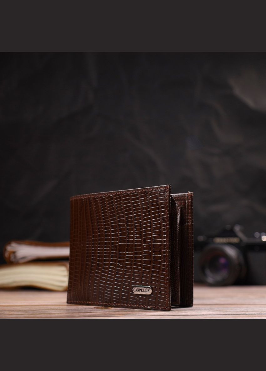 Цікаве чоловіче портмоне з натуральної фактурної шкіри 21785 Коричневе Canpellini (331906983)