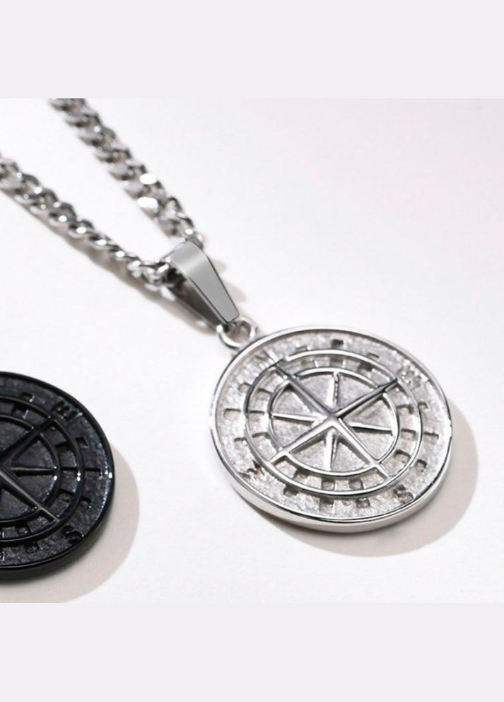 Мужская серебряная металлическая подвеска, цепочка с кулоном Компас No Brand (328251218)