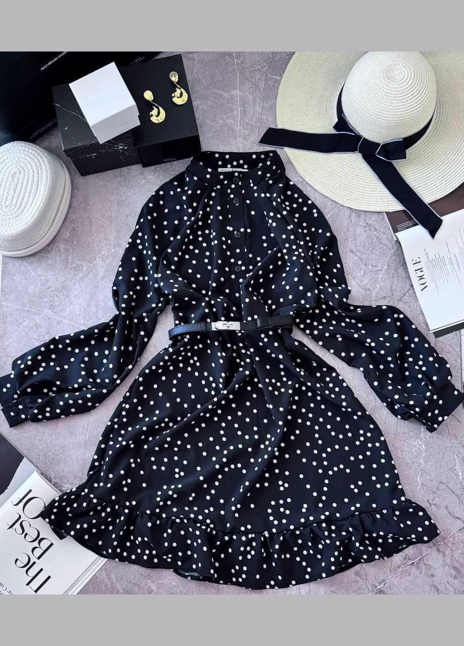 Черно-белое повседневный, кэжуал женское черно-белое платье No Brand в горошек