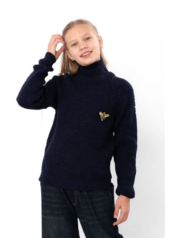 Темно-синий зимний подростковый свитер прямого кроя для девочки с вышивкой (p-18485) Носи своє