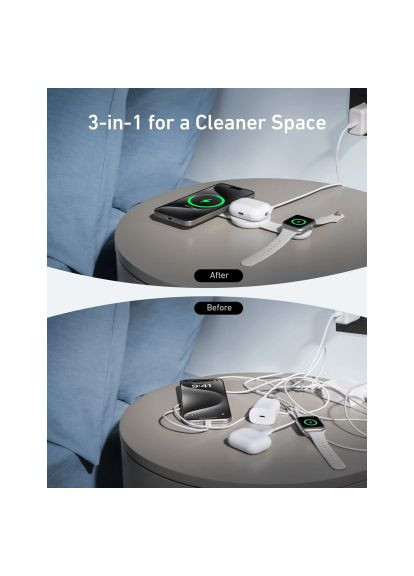 Зарядний пристрій MagGo Wireless Charging Pad 15W 3-in-1 Foldable White (B25M8H21) Anker MagGo Wireless Charging Pad 15W 3-in-1 Foldable Wh (369882595)