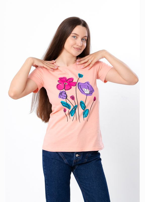 Персиковая летняя футболка женская (p-11307) с коротким рукавом Носи своє