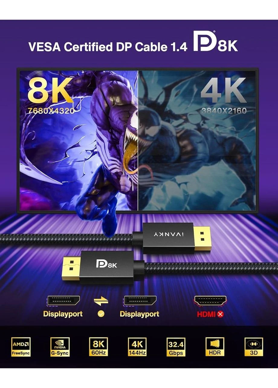 Кабель Displayport v1.4 HBR3 [VESA Certified] 8K@60Hz, 4K@144Hz, 32.4Gbps, 2м black (VBC31) iVANKY (378084696)