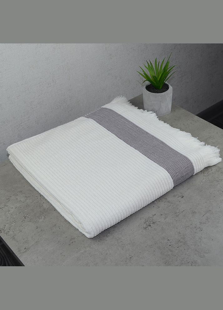 GM Textile махровое полотенце с бахромой 70х140см люкс качества 450г/м2 (ванильный) бежевый производство - Узбекистан