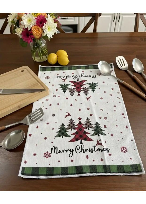 Рушники подарунковий набір кухонних рушників 5шту Новий рік Різдво Merry Christmas 60х40см No Brand білий