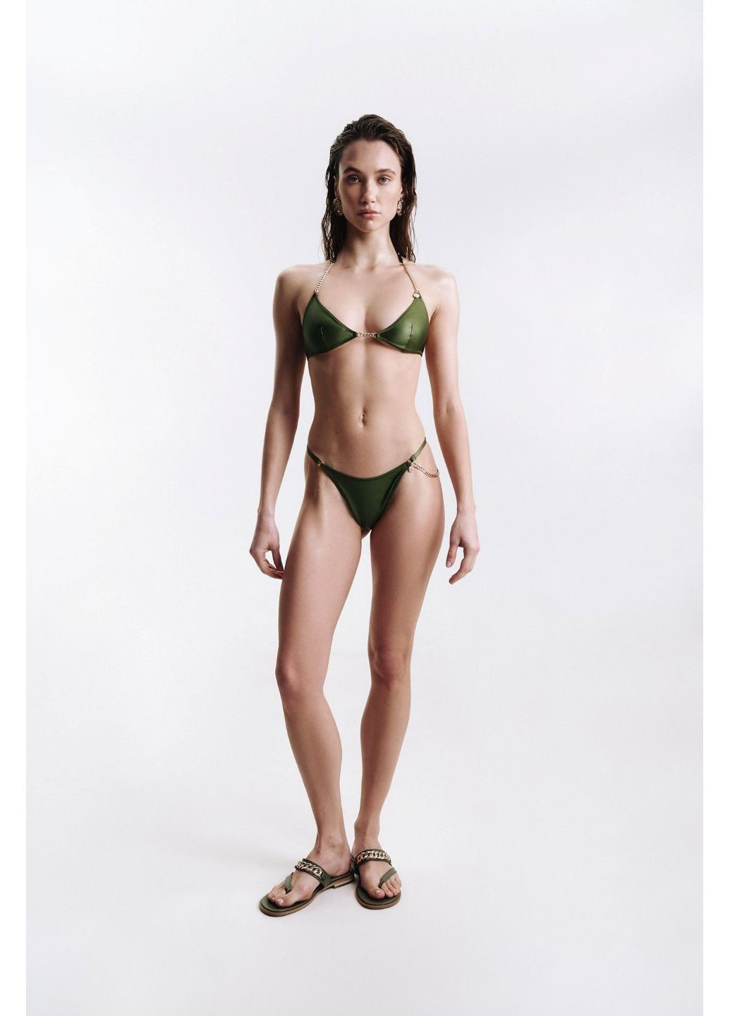Зеленые купальные трусики lima с цепочкой зеленые однотонные Juli Briz