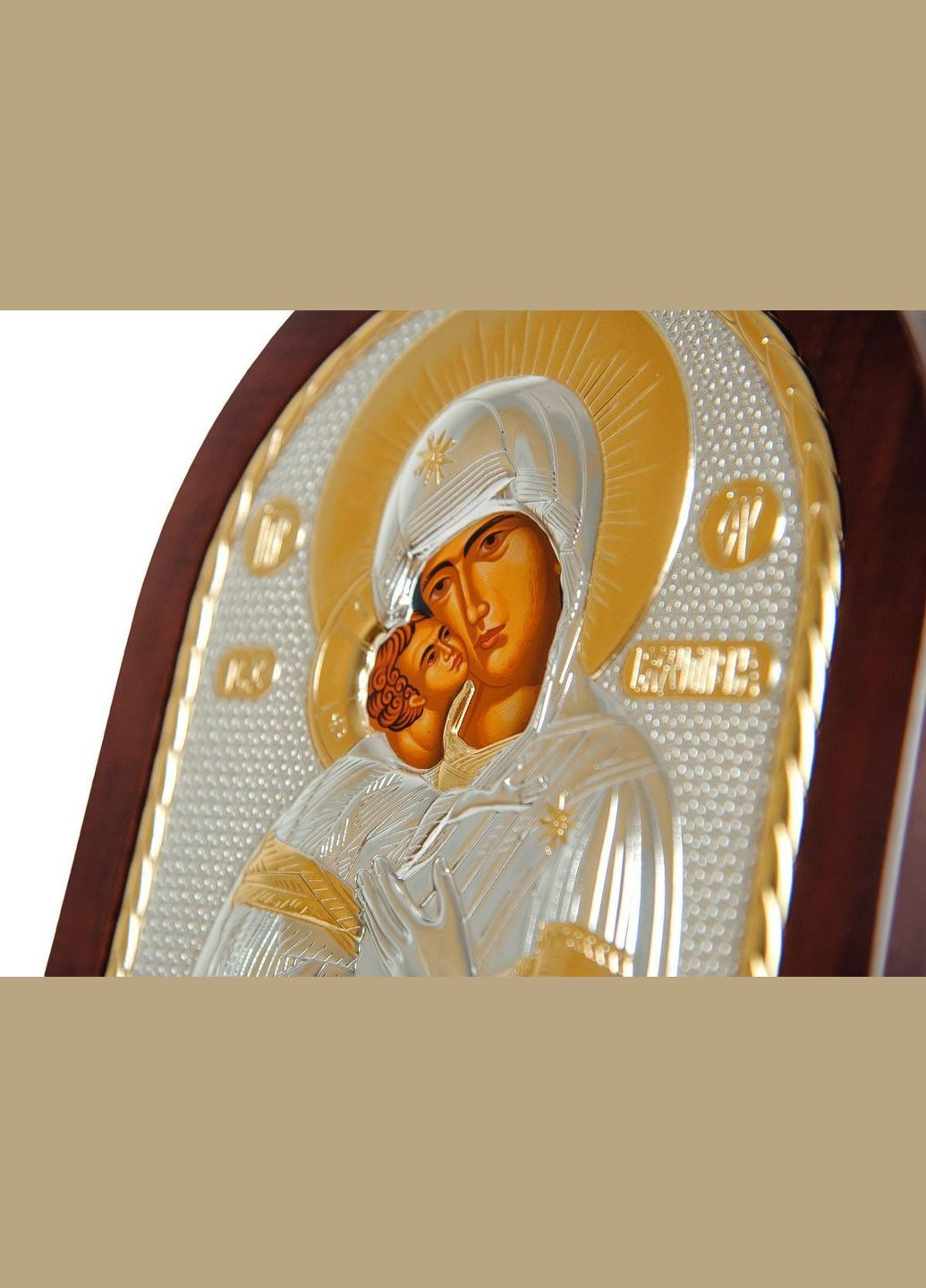 Серебряная Икона Владимирская Божья Матерь 10,7х12,8см арочной формы на дереве Silver Axion (265445973)