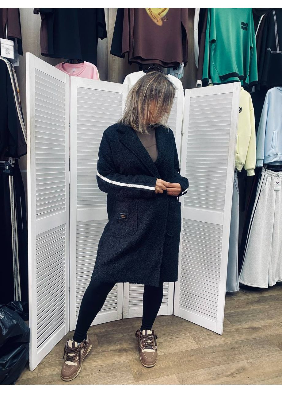 Чорне демісезонне Жіноче пальто демісезонне з лампасами MonCher