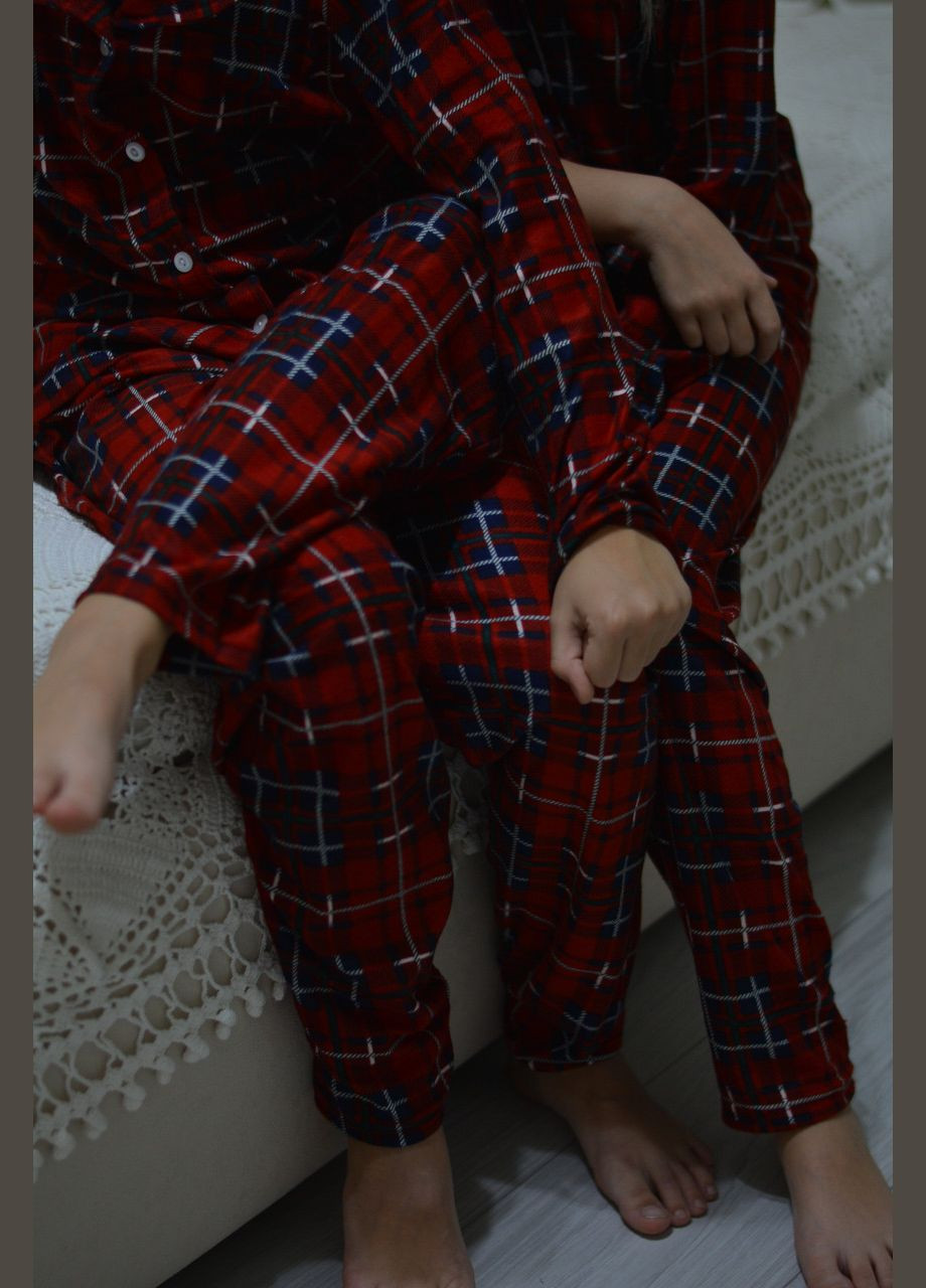 Красная зимняя детская пижама размери 134-158 для девочки на пуговицах флис (штаны и кофта) красная клетка кофта + брюки SNS