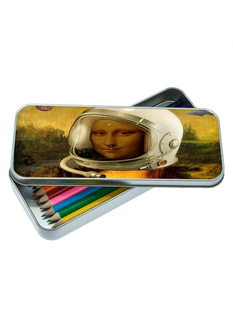 Органайзер для канцелярського приладдя металевий,кейс для дрібниць мона ліза космонавт 7*18 см Silver No Brand (309159384)