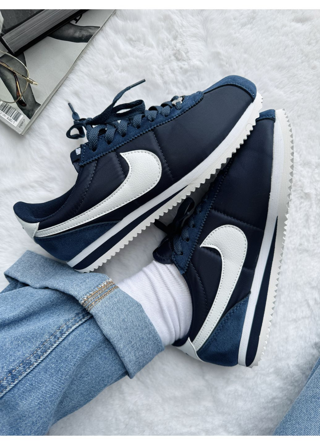 Комбіновані Осінні кросівки чоловічі nike cortez navi blue найк кортез No Brand