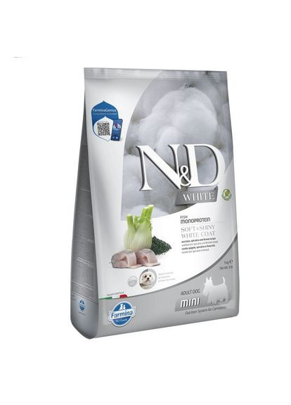 Сухой беззерновой корм N&D WHITE для собак мелких пород с белой шерстью с сибасом, спирулиной и фенхелем, 5 кг Farmina (335971545)
